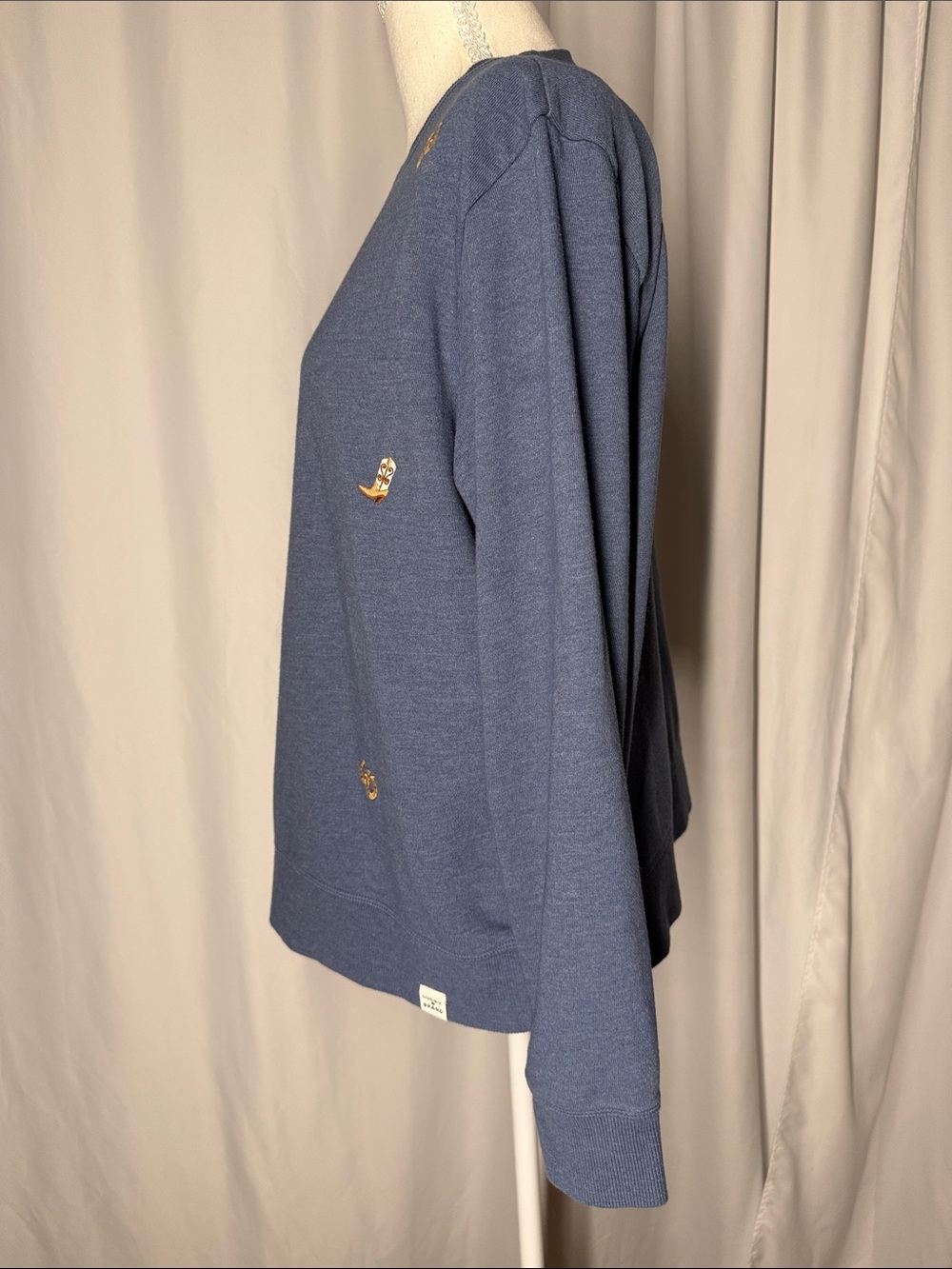 Lucky Brand Blue Embroidered Crewneck Sweater with Gold Western Accents - Picture 4 of 7